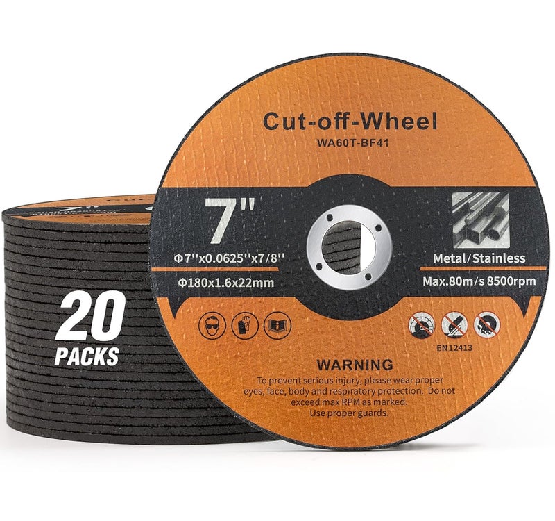Shawya 20 Pack Cut Off Wheels 7 Inch Cutting Wheel 7”x1/16”x7/8” Metal and Stainless Steel Cutting Disc Fit for Angle Grinder Aggressive Cutting disc for General Purpose Metal Cutting - Image 1